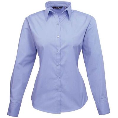 Premier Dames/Dames Popeline Blouse met Lange Mouwen (Middenblauw) 5XL Premier Dames/Dames Popeline Blouse met Lange Mouwen (Middenblauw) 5XL