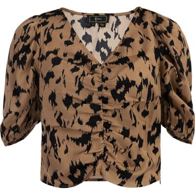 Faina Gedrapeerd blouseoverhemd Dames Camel zwart XL Faina Gedrapeerd blouseoverhemd Dames Camel zwart XL