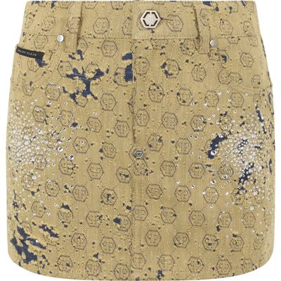 Philipp Plein Jacquard Mini Skirt Monogram Crystal L Philipp Plein Jacquard Mini Skirt Monogram Crystal L