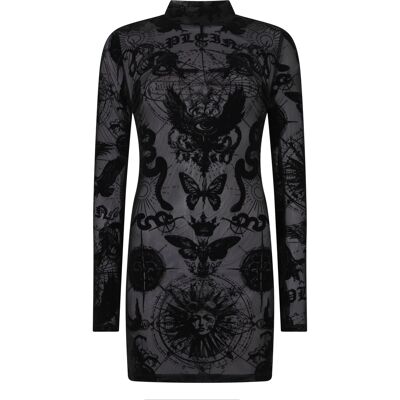 Philipp Plein Long Sleeve Mini Dress Flock Butterfly Tattoo M Philipp Plein Long Sleeve Mini Dress Flock Butterfly Tattoo M