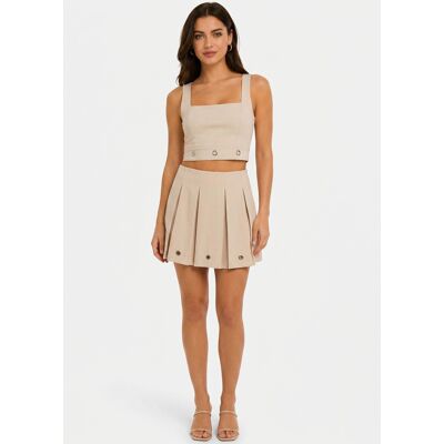 Gini London Crèmekleurige minirok met oogjes en plooien 34 Gini London Crèmekleurige minirok met oogjes en plooien 34