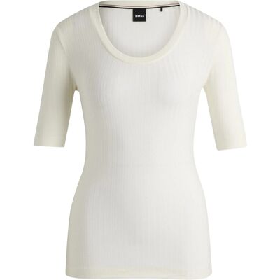 Boss Dames Effilie Geribbelde T-Shirt (Wit) 40 Boss Dames Effilie Geribbelde T-Shirt (Wit) 40