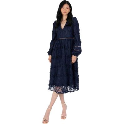 Maya Deluxe Dames/Dames Floral V Neck Midi Dress (Marine) 38 Maya Deluxe Dames/Dames Floral V Neck Midi Dress (Marine) 38