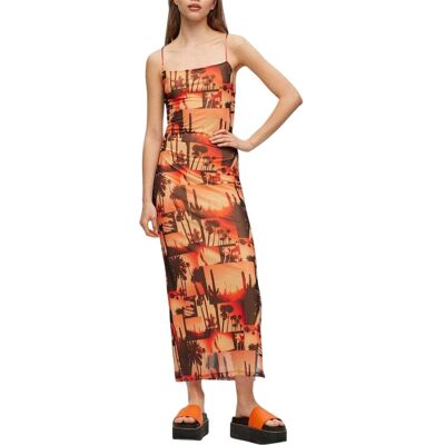 Hugo Dames/Dames Spaghetti Maxi Jurk van Mesh (Oranje/zwart) 40 Hugo Dames/Dames Spaghetti Maxi Jurk van Mesh (Oranje/zwart) 40