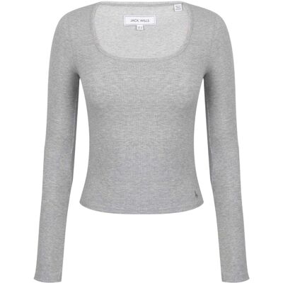 Jack Wills Effen dames/dames T-shirt met lange mouwen met vierkante hals (Grijs Marl Marl) 38 Jack Wills Effen dames/dames T-shirt met lange mouwen met vierkante hals (Grijs Marl Marl) 38