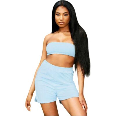 Missyempire Missy Empire Dames/Dames Velours Bandeau Crop Top (Lichtblauw) 32 Missyempire Missy Empire Dames/Dames Velours Bandeau Crop Top (Lichtblauw) 32