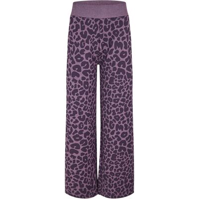 Boss Dames Luipaardprint Wijde Leg Loungebroeken (Donkerpaars) 34 Boss Dames Luipaardprint Wijde Leg Loungebroeken (Donkerpaars) 34
