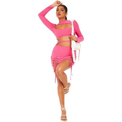 Missyempire Missy Empire Minirok met vetersluiting en hoge taille voor dames (Roze) 34 Missyempire Missy Empire Minirok met vetersluiting en hoge taille voor dames (Roze) 34