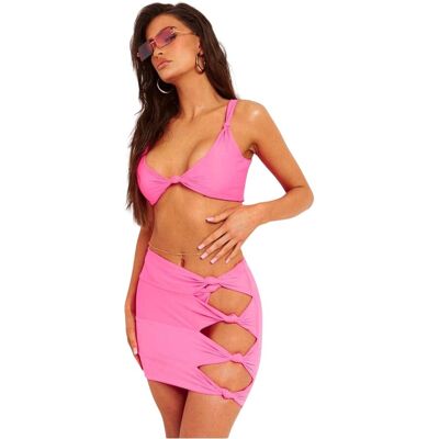 Missyempire Missy Empire Minirok met knoop voor dames (Roze) 36 Missyempire Missy Empire Minirok met knoop voor dames (Roze) 36