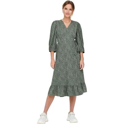 Only Damesjurk Olivia met abstracte print, V-hals, pofmouwen en overslag (Balsem Groen) 36 Only Damesjurk Olivia met abstracte print, V-hals, pofmouwen en overslag (Balsem Groen) 36