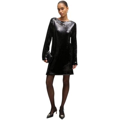 Boss Emaxa-jurk met pailletten en boothals voor dames (Zwart) 42 Boss Emaxa-jurk met pailletten en boothals voor dames (Zwart) 42
