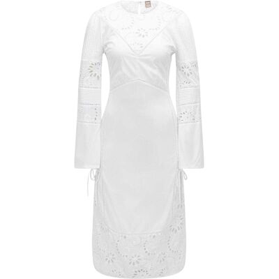 Boss Dames/Dames Broderie Katoenen Midi Dress (Wit) 34 Boss Dames/Dames Broderie Katoenen Midi Dress (Wit) 34
