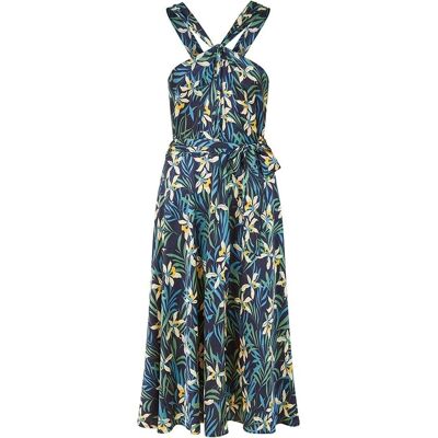Yumi Zomerse midi-jurk met tropisch bloemenpatroon voor dames, in standaardpasvorm (Marine) 36 Yumi Zomerse midi-jurk met tropisch bloemenpatroon voor dames, in standaardpasvorm (Marine) 36