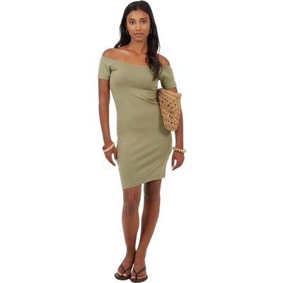 Brave Soul Dames Off Shoulder Korte Mouwen Bodycon Jurk (Khaki) 42 Brave Soul Dames Off Shoulder Korte Mouwen Bodycon Jurk (Khaki) 42