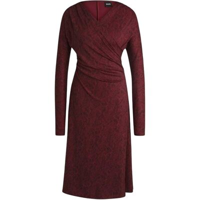 Boss Ettita midi-jurk met V-hals, reguliere pasvorm, voor dames (Bourgondië) 36 Boss Ettita midi-jurk met V-hals, reguliere pasvorm, voor dames (Bourgondië) 36