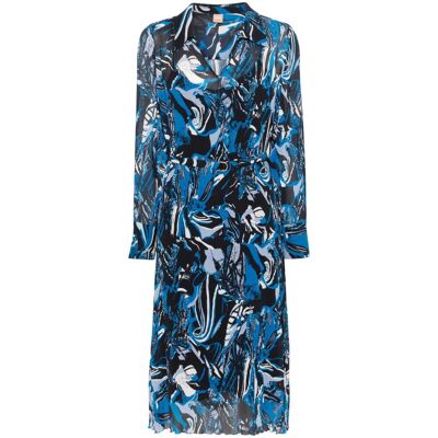 Boss Daplisa geplooide midi-shirtjurk voor dames (Blauw/Zwart) 44 Boss Daplisa geplooide midi-shirtjurk voor dames (Blauw/Zwart) 44