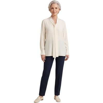 Boss Damesblouse met lange mouwen en strik in de hals (Wit) 40 Boss Damesblouse met lange mouwen en strik in de hals (Wit) 40
