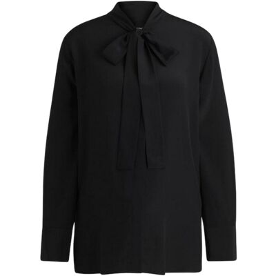 Boss Damesblouse met lange mouwen en strik in de hals (Zwart) 32 Boss Damesblouse met lange mouwen en strik in de hals (Zwart) 32