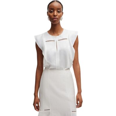 Boss Damesblouse met sleutelgat en normale pasvorm en ruches (Wit) 34 Boss Damesblouse met sleutelgat en normale pasvorm en ruches (Wit) 34