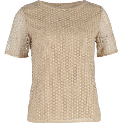 Diane Von Furstenberg Pre-owned Diane Von Furstenberg Brylee kanten blouse met korte mouwen in goudkleurig polyester 38 Diane Von Furstenberg Pre-owned Diane Von Furstenberg Brylee kanten blouse met korte mouwen in goudkleurig polyester 38