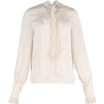 Philosophy Di Lorenzo Serafini Pre-owned Philosophy di Lorenzo Serafini blouse met ruches van crèmekleurig polyester 46 Philosophy Di Lorenzo Serafini Pre-owned Philosophy di Lorenzo Serafini blouse met ruches van crèmekleurig polyester 46