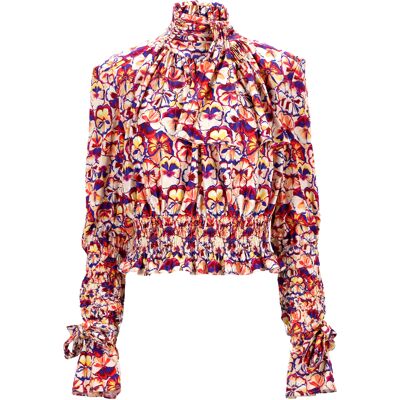 Paco Rabanne Pre-owned Paco Rabanne bedrukte coltrui blouse van veelkleurige viscose XL Paco Rabanne Pre-owned Paco Rabanne bedrukte coltrui blouse van veelkleurige viscose XL