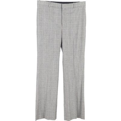 Balenciaga Pre-owned Balenciaga geruite broek met wijde pijpen in grijze wol 40 Balenciaga Pre-owned Balenciaga geruite broek met wijde pijpen in grijze wol 40