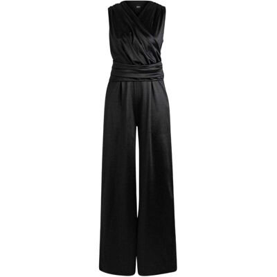 Boss Dames Surplice Satin Wijde Pijpen Mouwloze Formele Jumpsuit (Zwart) 36 Boss Dames Surplice Satin Wijde Pijpen Mouwloze Formele Jumpsuit (Zwart) 36