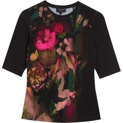 Ted Baker Floene Bedrukte Skinny Fit Top Met Driekwartmouwen, Zwart M Ted Baker Floene Bedrukte Skinny Fit Top Met Driekwartmouwen, Zwart M