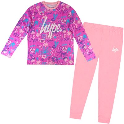 Hype Meisjes 100% Katoenen Scribble Roze Pyjama Set Lange Mouwen Nachtkleding 9-10J / 134-140cm Hype Meisjes 100% Katoenen Scribble Roze Pyjama Set Lange Mouwen Nachtkleding 9-10J / 134-140cm