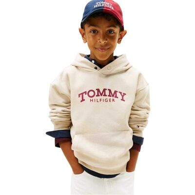 Tommy Hilfiger Kinder/Kids Logo Hooded Trekkoord Hoodie (Zand) 14J / 164cm Tommy Hilfiger Kinder/Kids Logo Hooded Trekkoord Hoodie (Zand) 14J / 164cm