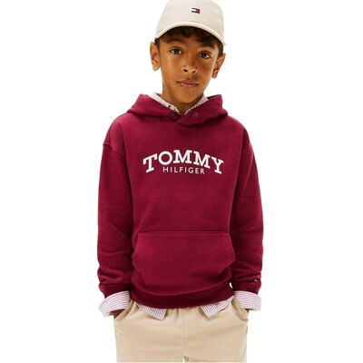Tommy Hilfiger Kinder/Kids Logo Hooded Trekkoord Hoodie (Kersenrood) 14J / 164cm Tommy Hilfiger Kinder/Kids Logo Hooded Trekkoord Hoodie (Kersenrood) 14J / 164cm