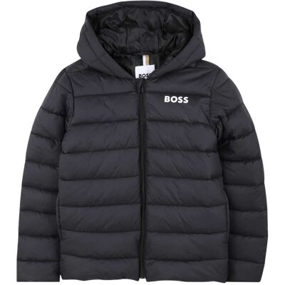 Boss Kinderen Horizontale Strepen Capuchon Gewone Puffervest (Zwart) 14J / 164cm Boss Kinderen Horizontale Strepen Capuchon Gewone Puffervest (Zwart) 14J / 164cm