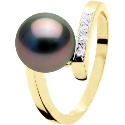 Ateliers Saint Germain Ring Sieraad Diamant 0,04 Cts Geel Goud - Echte Geprofessioneerde Tahiti Parel Rond 8-9 mm O 1/2 Ateliers Saint Germain Ring Sieraad Diamant 0,04 Cts Geel Goud - Echte Geprofessioneerde Tahiti Parel Rond 8-9 mm O 1/2