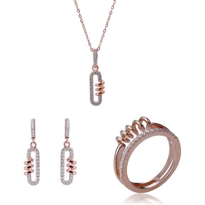 Orphelia 'Gigi' Dames 925 Sterling Zilveren Set: Halsketting + Oorbellen + Ring - Roze SET-7438 K Orphelia 'Gigi' Dames 925 Sterling Zilveren Set: Halsketting + Oorbellen + Ring - Roze SET-7438 K