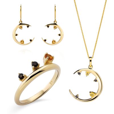Orphelia 'Eline' Dames 925 Sterling Zilveren Set: Ketting + Oorbellen + Ring - Gouden SET-7497/G N Orphelia 'Eline' Dames 925 Sterling Zilveren Set: Ketting + Oorbellen + Ring - Gouden SET-7497/G N