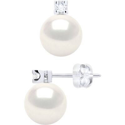 Ateliers Saint Germain Oorbellen Prestige - Diamanten 0,04 Ct - Kwaliteit HSI - Wit Goud 375 en Echte Zoetwaterparels Rond 8-9 mm One Size Ateliers Saint Germain Oorbellen Prestige - Diamanten 0,04 Ct - Kwaliteit HSI - Wit Goud 375 en Echte Zoetwaterparels Rond 8-9 mm One Size