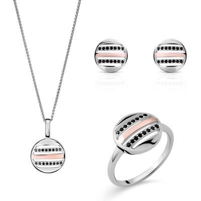 Orphelia 'Maxwell' Dames 925 Sterling Zilveren Set: Halsketting + Oorbellen + Ring - Zilver/Roze SET-7501 Q Orphelia 'Maxwell' Dames 925 Sterling Zilveren Set: Halsketting + Oorbellen + Ring - Zilver/Roze SET-7501 Q