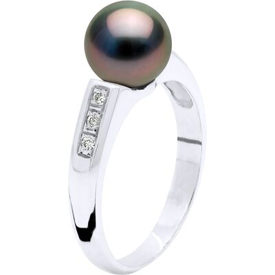 Ateliers Saint Germain Ring Sieraden Diamant 0,06 Cts - Wit Goud - Echte Gecultiveerde Tahiti Parels Rond 8-9 mm N Ateliers Saint Germain Ring Sieraden Diamant 0,06 Cts - Wit Goud - Echte Gecultiveerde Tahiti Parels Rond 8-9 mm N