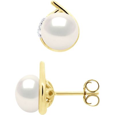 Ateliers Saint Germain Oorbellen Omgeving Diamanten 0,03 Ct Geel Goud - Echte GeCultiveerde Zoetwaterparels Knop 7-8 mm One Size Ateliers Saint Germain Oorbellen Omgeving Diamanten 0,03 Ct Geel Goud - Echte GeCultiveerde Zoetwaterparels Knop 7-8 mm One Size