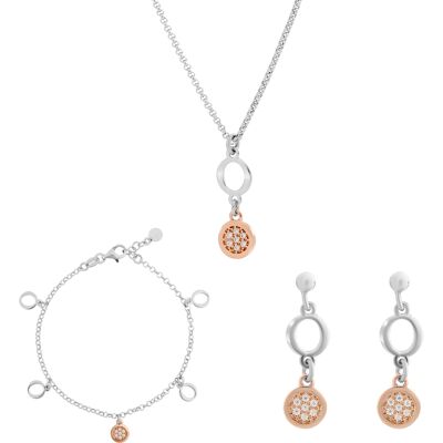 Orphelia 'Maite' Dames 925 Sterling Zilveren Set: Ketting + Armband + Oorbellen - Zilver/Roze SET-7376 One Size Orphelia 'Maite' Dames 925 Sterling Zilveren Set: Ketting + Armband + Oorbellen - Zilver/Roze SET-7376 One Size