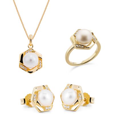 Orphelia 'Aliva' Dames 925 Sterling Zilver Set: Ketting + Oorbellen + Ring - Goud SET-7469/G N Orphelia 'Aliva' Dames 925 Sterling Zilver Set: Ketting + Oorbellen + Ring - Goud SET-7469/G N