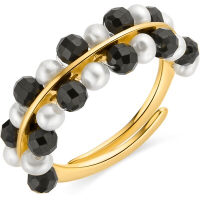 Luxenter Sterling zilveren 925 ring met zwart kristal afgewerkt in 18K geelgoud - Hizri One Size Luxenter Sterling zilveren 925 ring met zwart kristal afgewerkt in 18K geelgoud - Hizri One Size
