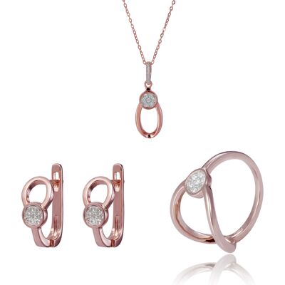 Orphelia 'Gigi' Dames 925 Sterling Zilveren Set: Halsketting + Oorbellen + Ring - Roze SET-7439 L Orphelia 'Gigi' Dames 925 Sterling Zilveren Set: Halsketting + Oorbellen + Ring - Roze SET-7439 L