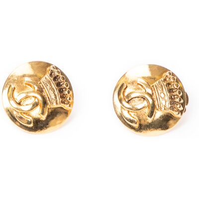 Chanel Pre-owned CC Crown Round Clip On Earrings Oorbellen One Size Chanel Pre-owned CC Crown Round Clip On Earrings Oorbellen One Size