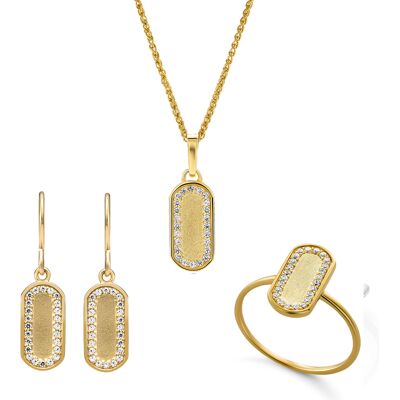 Orphelia 'Malaga' Dames 925 Sterling Zilveren Set: Ketting + Oorbellen + Ring - Gouden SET-7573/G L Orphelia 'Malaga' Dames 925 Sterling Zilveren Set: Ketting + Oorbellen + Ring - Gouden SET-7573/G L