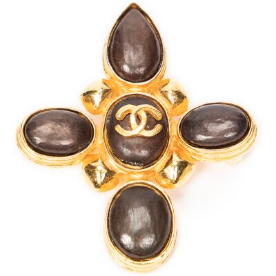 Chanel Pre-owned CC Stone Cross Brooch Broche One Size Chanel Pre-owned CC Stone Cross Brooch Broche One Size