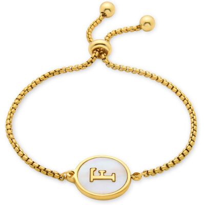 Luxenter armband in wit parelmoer afgewerkt in 18K geel goud - Alfabet One Size Luxenter armband in wit parelmoer afgewerkt in 18K geel goud - Alfabet One Size
