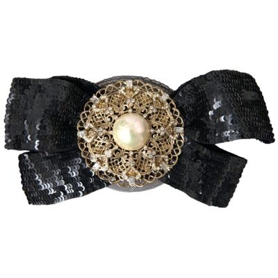 Dolce & Gabbana Zwarte Pailletten Parels Handgemaakte Broche Haarspeld One Size Dolce & Gabbana Zwarte Pailletten Parels Handgemaakte Broche Haarspeld One Size
