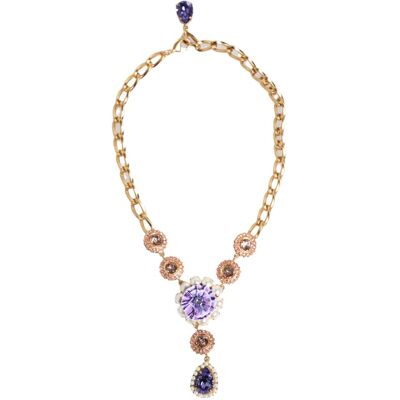 Dolce & Gabbana Gouden Messing Kristal Parelen Paarse Bloemen Hanger Sieraden Ketting One Size Dolce & Gabbana Gouden Messing Kristal Parelen Paarse Bloemen Hanger Sieraden Ketting One Size